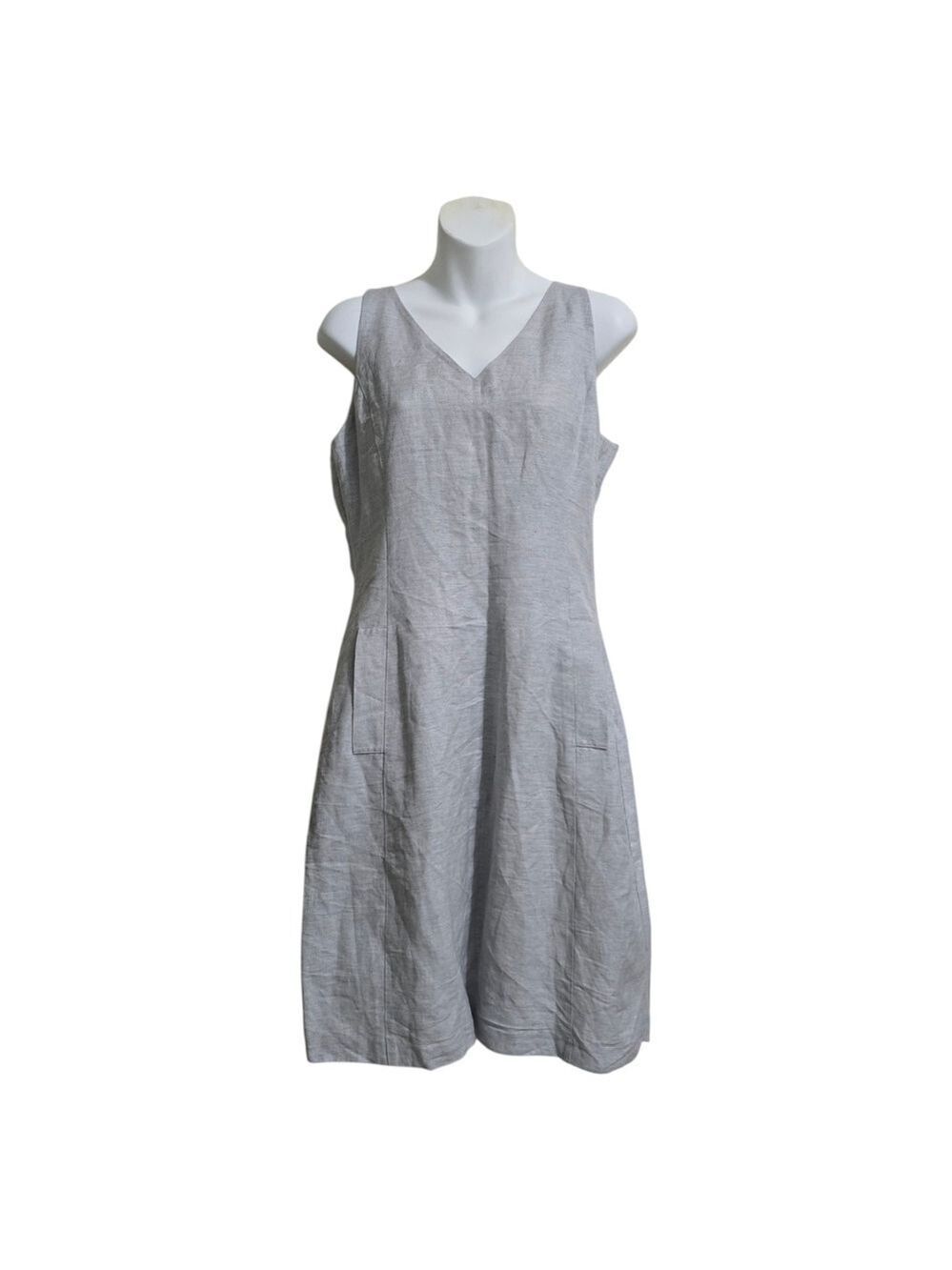 Eileen Fisher Silver Shimmer Linen Blend Fit and Flare Knee Length Dress Sz S